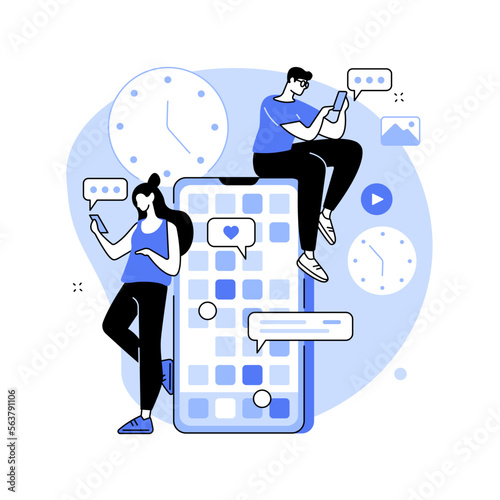Smartphone addiction abstract concept vector illustration.