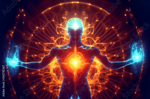 full body psychic energy field with bright made with generative ai, radiant waves