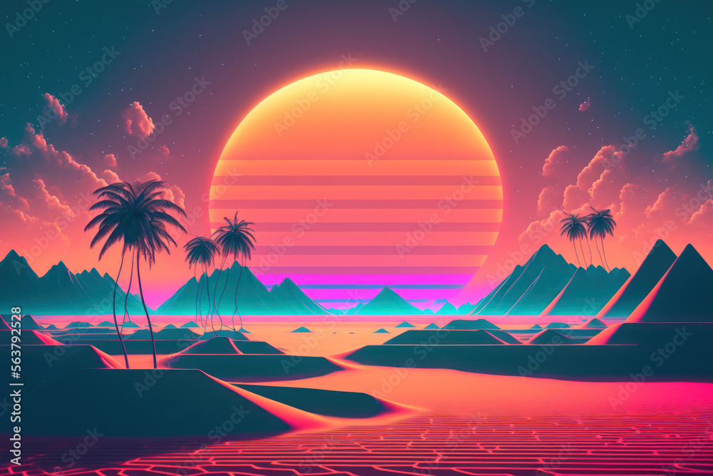 Naklejka premium Silhouette palm tree with sun sand and beach retro tone color background. Summer vacation concept.