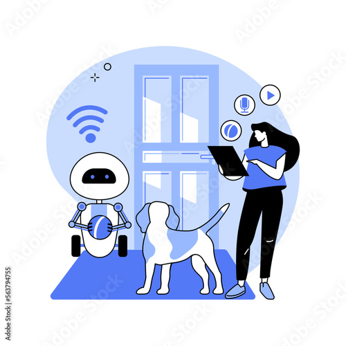 Robotic pet sitters abstract concept vector illustration.