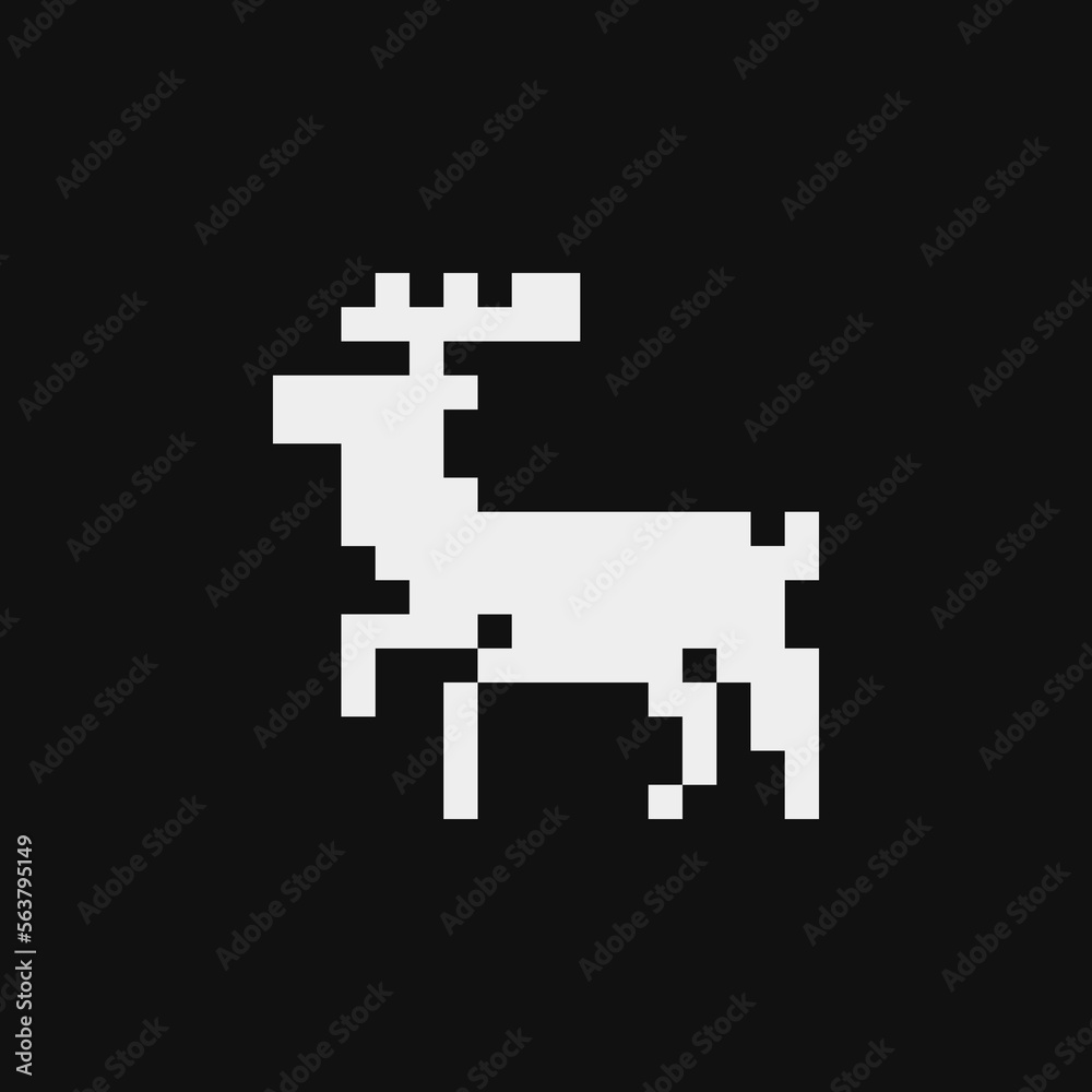 Obraz premium Deer emoji cartoon character pixel art icon, design element of application or sticker. Game assets 1-bit sprite. Animal of Scotland. Isolated vector illustration. 