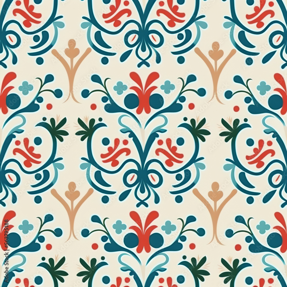 Modern pattern with French folk ornament - generated by Generative AI Modern pattern with French folk ornament - generated by Generative AI