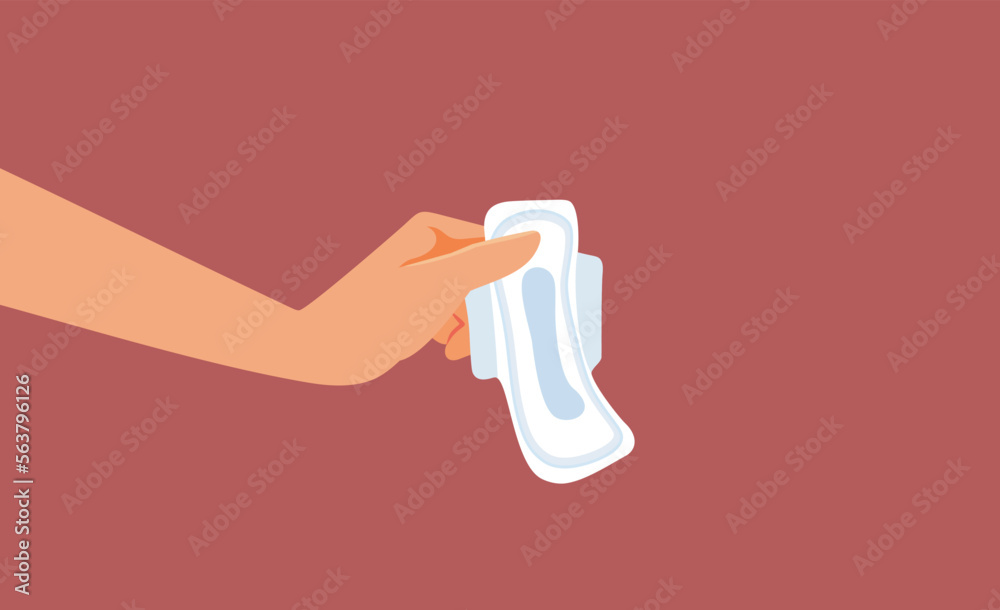 Hand Holding a Sanitary Pad During Menstruation Cycle Vector