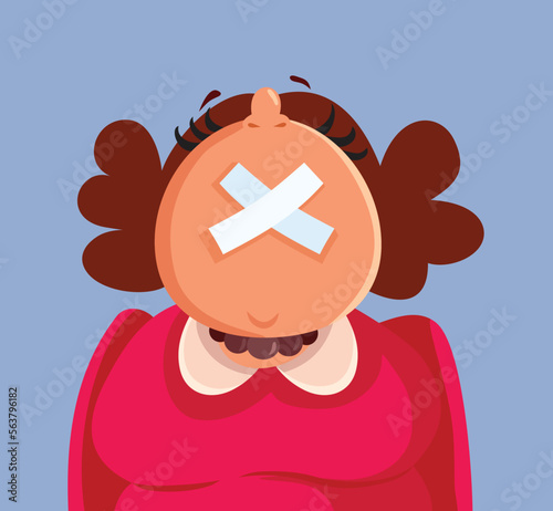 Middle Age Woman Keeping Secrets Vector Concept Illustration. Secretive lady having her lips sealed holding a something confidential 
