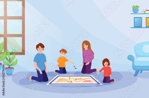 Father,Mother,daughter and son playing game together,at living room,happy family relax time