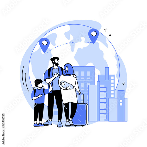 Family migration abstract concept vector illustration.