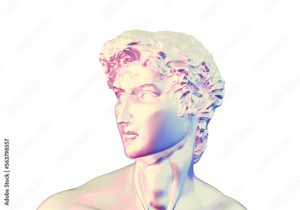 Shiny metal head of David sculpture, 3D rendered