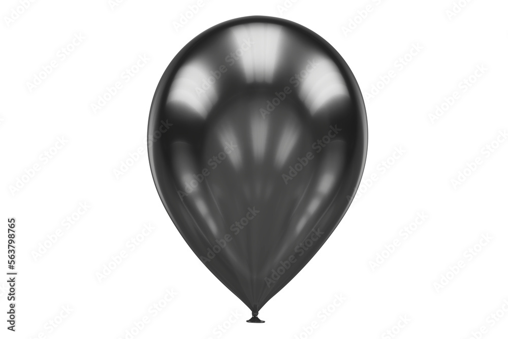 one black balloon close up isolated on white, 3d render