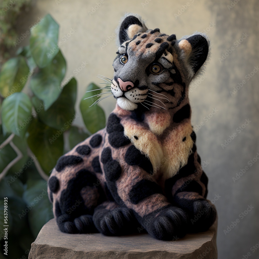 Obraz premium Felted Clouded Leopard (generative AI)