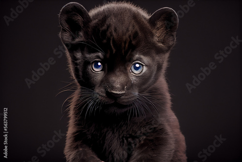 Portrait of a black baby panther on a black background. generative ai