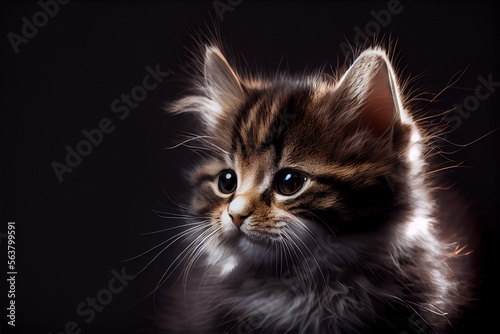 Portrait of a baby kitten on a black background. generative ai © Julian