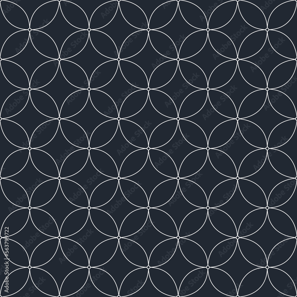 Fototapeta premium White circles seamless geometric pattern on a dark background. Vector Textures.