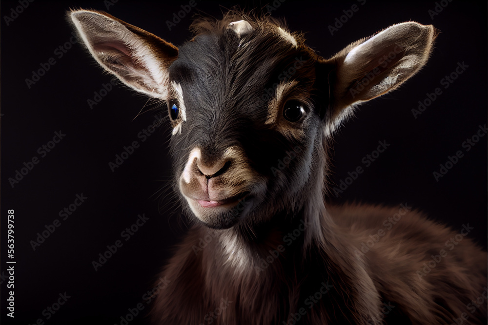 Portrait of a baby goat on a black background. generative ai Portrait of a baby goat on a black background. generative ai
