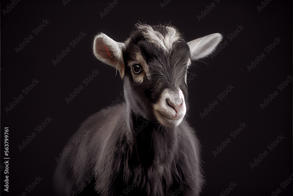 Portrait of a baby goat on a black background. generative ai Portrait of a baby goat on a black background. generative ai