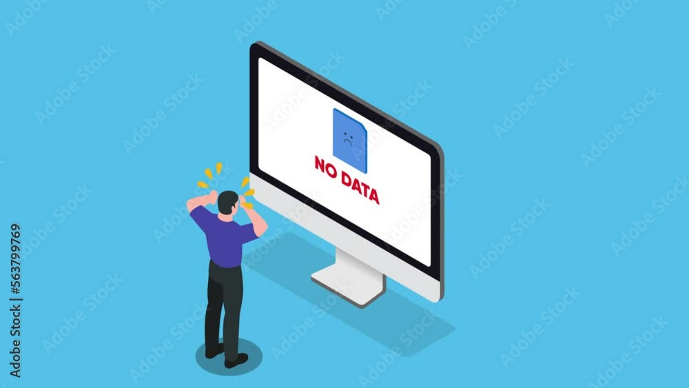 Confused man finding his data has been erased - no data Confused man finding his data has been erased - no data