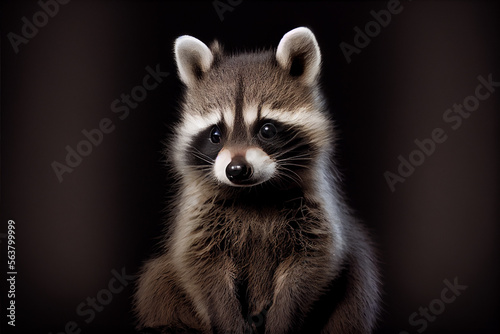 Portrait of a baby racoon on a black background. generative ai © Julian