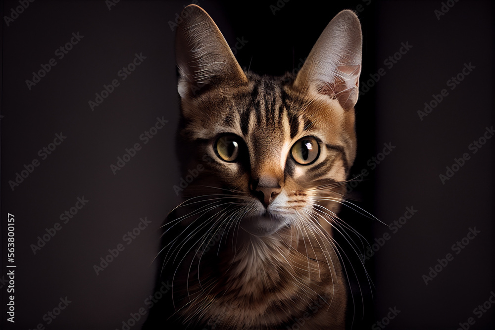 Portrait of a cat on a black background. generative ai