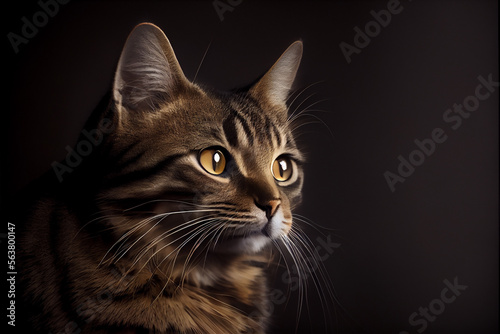 Portrait of a cat on a black background. generative ai © Julian
