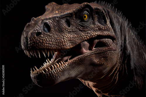 Portrait of a dinosaur on a black background. generative ai