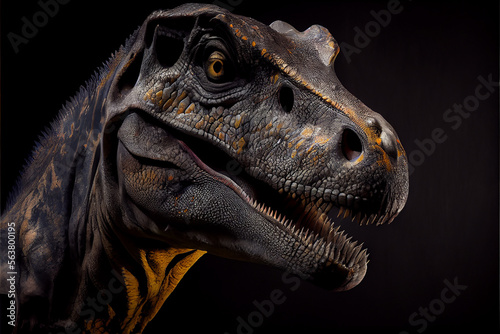 Portrait of a dinosaur on a black background. generative ai