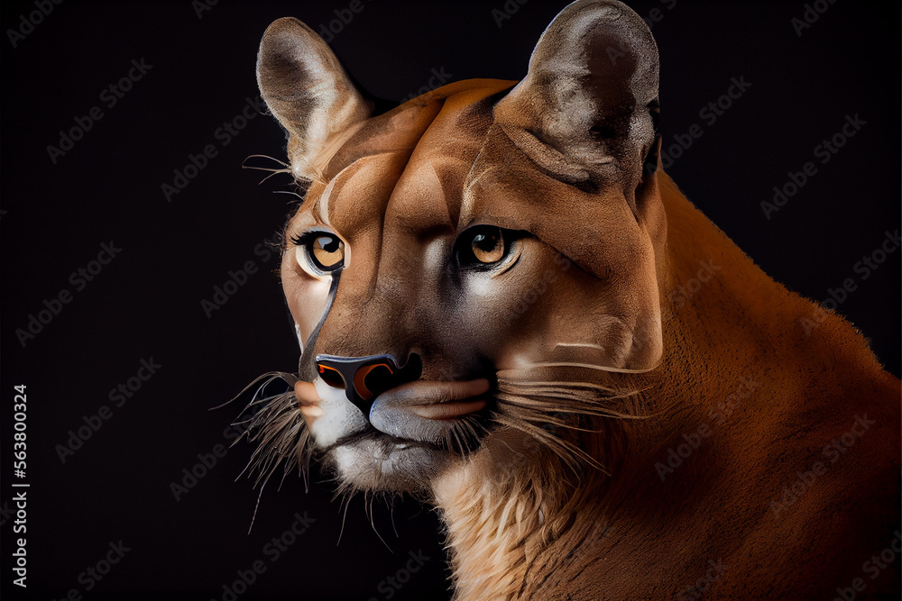 Obraz premium Portrait of a puma on a black background. generative ai