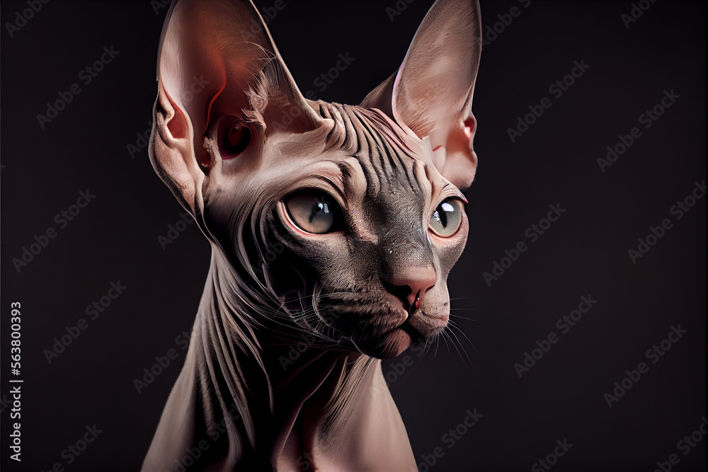 Portrait of a sphynx cat on a black background. generative ai
