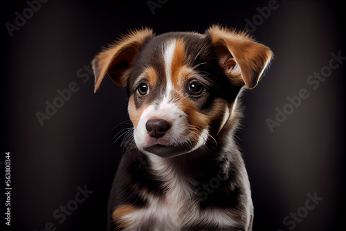 Portrait of a puppy dog on a black background. generative ai