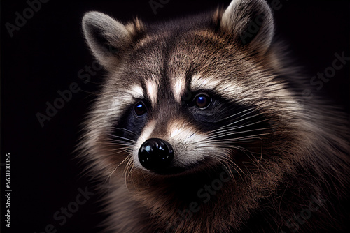Portrait of a racoon on a black background. generative ai © Julian