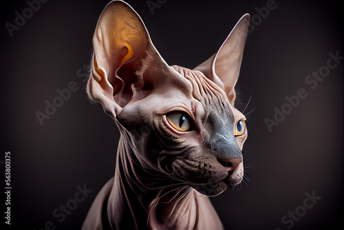 Portrait of a sphynx cat on a black background. generative ai