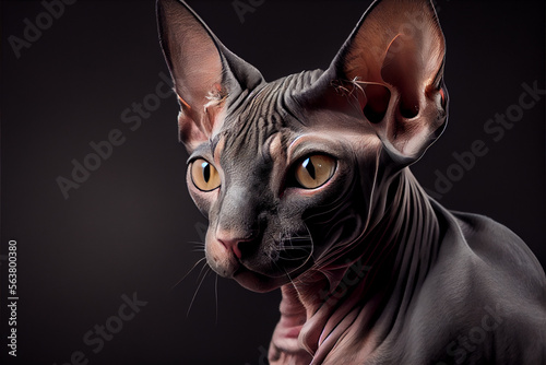 Portrait of a sphynx cat on a black background. generative ai © Julian
