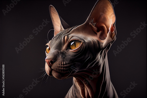 Portrait of a sphynx cat on a black background. generative ai © Julian