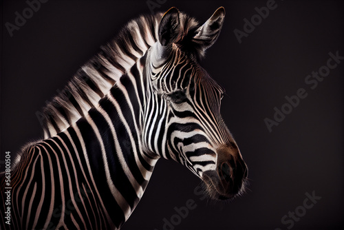 Portrait of a zebra on a black background. generative ai © Julian