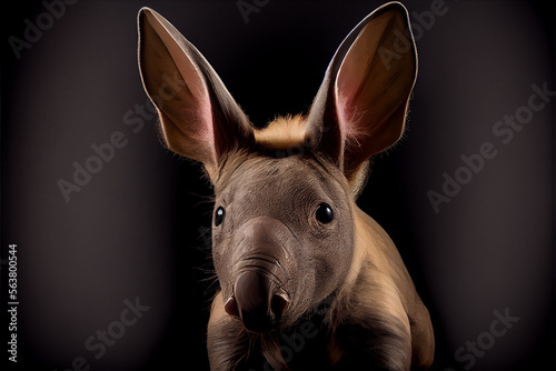 Portrait of an aardvark on a black background. generative ai