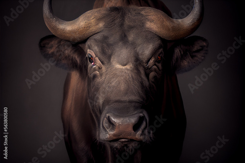 Portrait of a african buffalo on a black background. generative ai