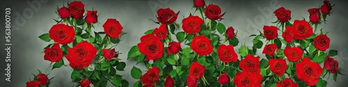 Gorgeous red roses - panoramic illustration of colorful red rose flowers. Showing pretty petals, these fragile plants are eye-appealing and beloved. Made by generative AI