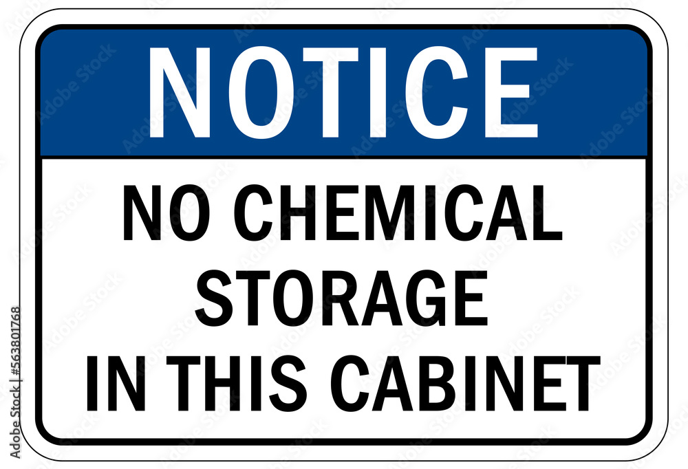 No chemical storage in cabinet sign and labels