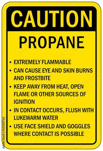 No chemical storage sign and labels propane