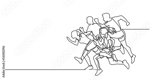continuous line drawing vector illustration with FULLY EDITABLE STROKE of of group of athletes running
