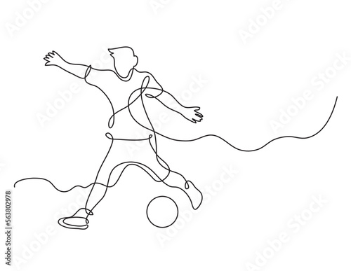 continuous line drawing vector illustration with FULLY EDITABLE STROKE of soccer player