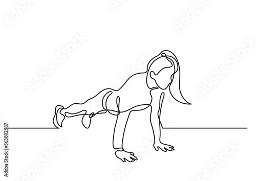 continuous line drawing vector illustration with FULLY EDITABLE STROKE of woman doing pushups