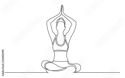 continuous line drawing vector illustration with FULLY EDITABLE STROKE of woman sitting in yoga pose