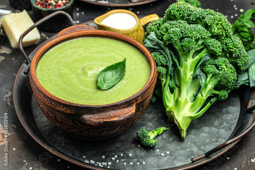 broccoli soup with vegetables in a bowl omemade healthy organic vegetarian vegan diet fresh food meal dish soup Food recipe background. Close up photo