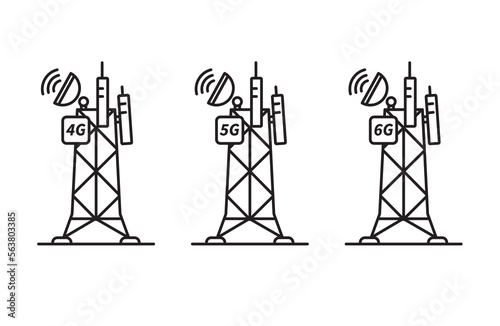 Telecommunications tower antenna icon wifi internet icon vector 4G, 5G, 6G for web app banner logo button - Vector