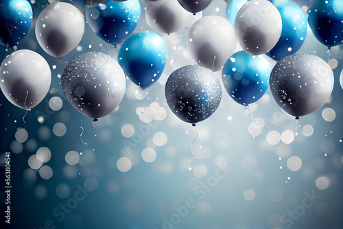 
Festlicher Hintergrund mit Luftballons und Konfetti mit unscharfen Hintergrund und Bokeh Lichter - Generative Ai
