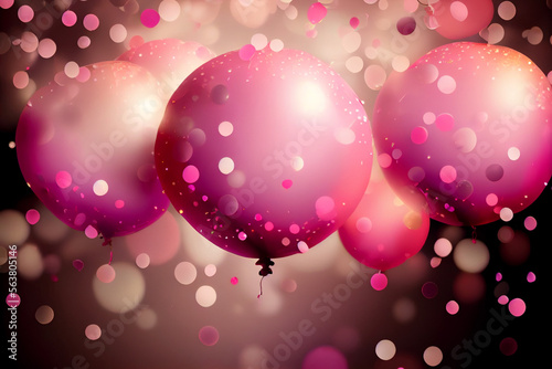 Festlicher Hintergrund mit Luftballons und Konfetti mit unscharfen Hintergrund und Bokeh Lichter - Generative Ai