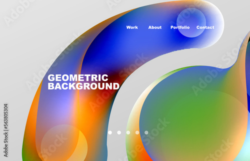 Landing page abstract liquid background. Flowing shapes, round design and circle. Web page for website or mobile app wallpaper