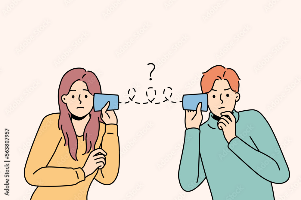 Unhappy couple suffer from communication problems. Upset man and woman distressed with misunderstanding. Relationships troubles. Vector illustration. Unhappy couple suffer from communication problems. Upset man and woman distressed with misunderstanding. Relationships troubles. Vector illustration.