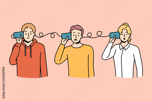 People with hearing device frustrated with communication. Confused group frustrated with misunderstanding or communicating. Vector illustration. 