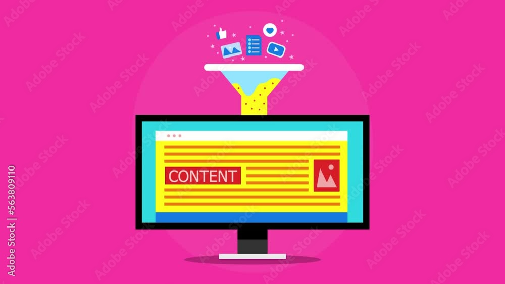 Digital content creation animation concept. Visual and text multimedia ...