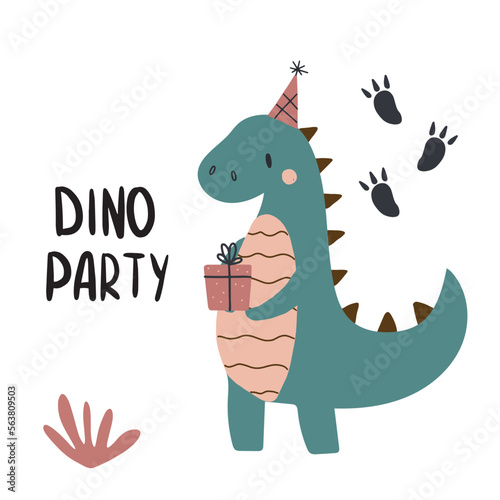Cute poster with small dinosaur vector print for kids room, baby shower, greeting cards, baby and kids t-shirts and clothes.